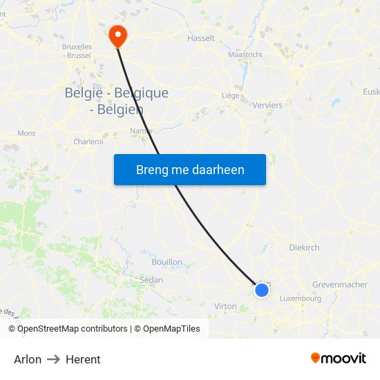 Arlon to Herent map