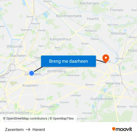 Zaventem to Herent map