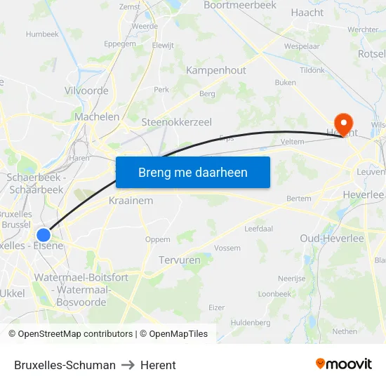 Bruxelles-Schuman to Herent map