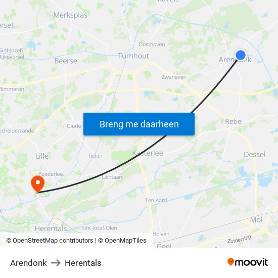 Arendonk to Herentals map