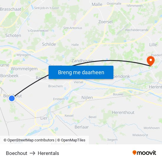 Boechout to Herentals map