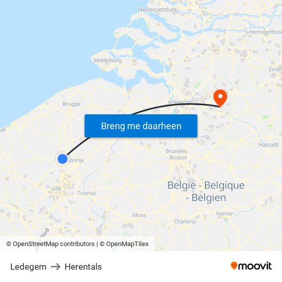 Ledegem to Herentals map