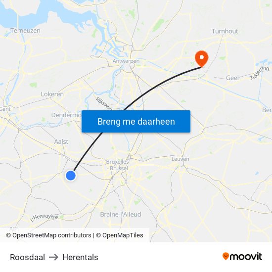 Roosdaal to Herentals map