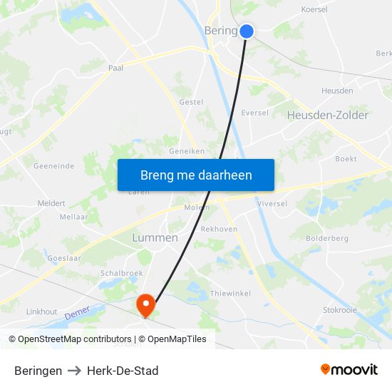 Beringen to Herk-De-Stad map