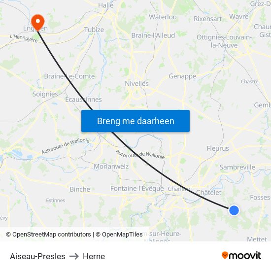 Aiseau-Presles to Herne map