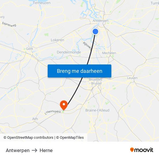 Antwerpen to Herne map
