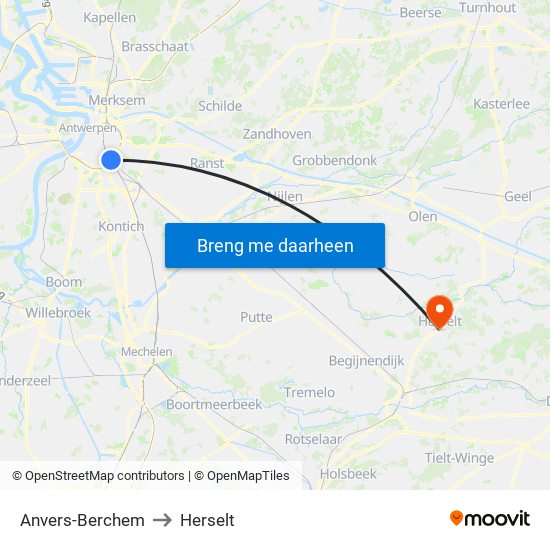 Anvers-Berchem to Herselt map