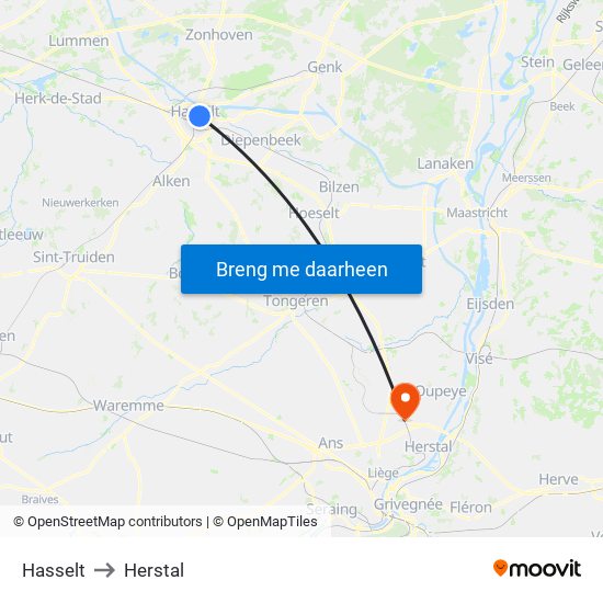 Hasselt to Herstal map