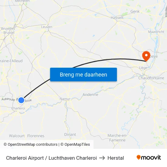 Charleroi Airport / Luchthaven Charleroi to Herstal map