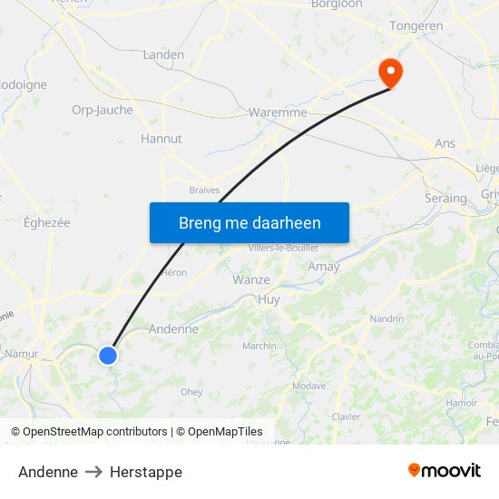 Andenne to Herstappe map