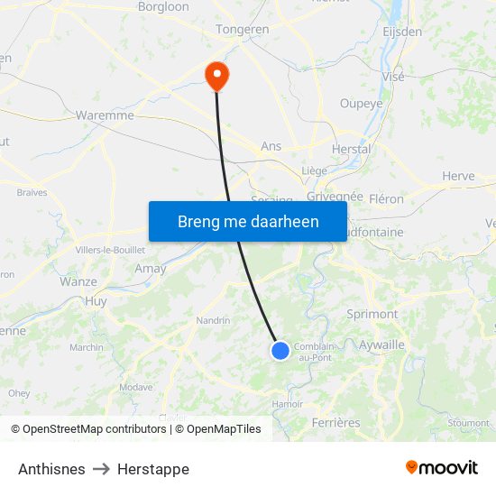 Anthisnes to Herstappe map
