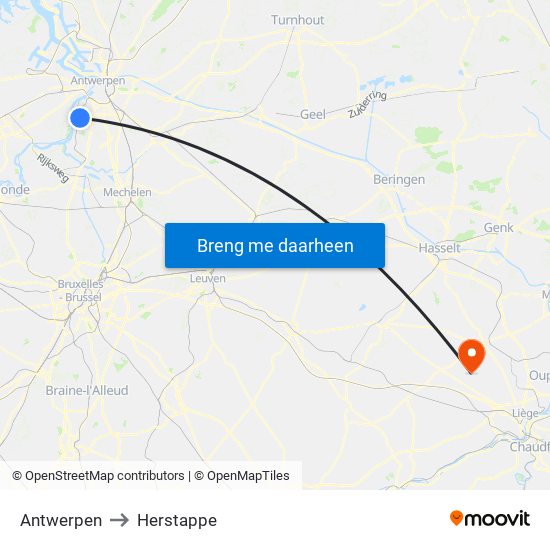 Antwerpen to Herstappe map