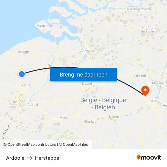 Ardooie to Herstappe map