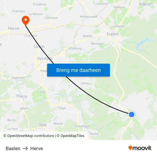 Baelen to Herve map