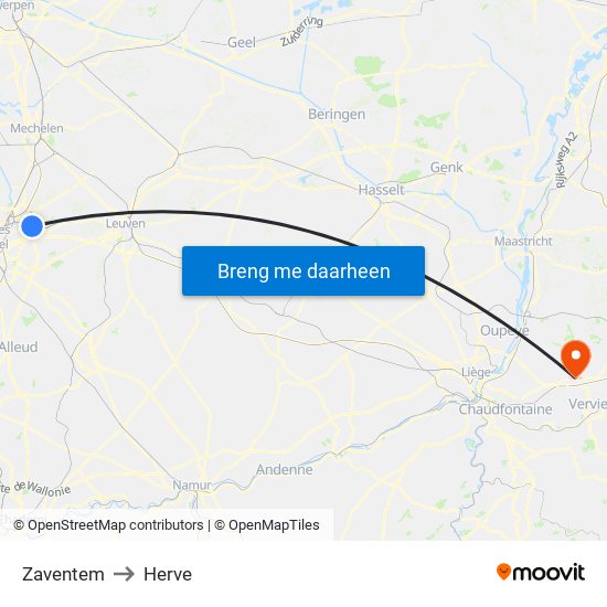 Zaventem to Herve map