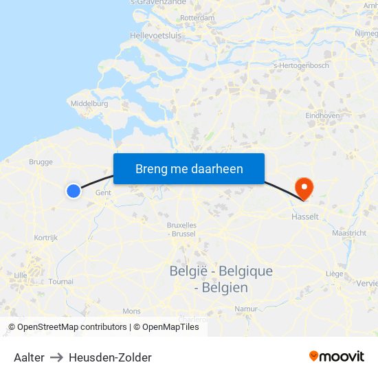 Aalter to Heusden-Zolder map