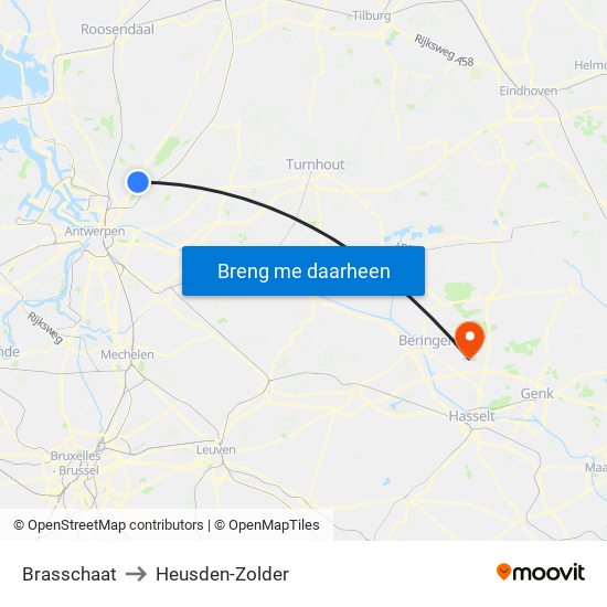 Brasschaat to Heusden-Zolder map