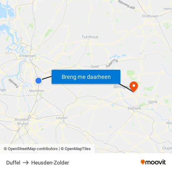 Duffel to Heusden-Zolder map