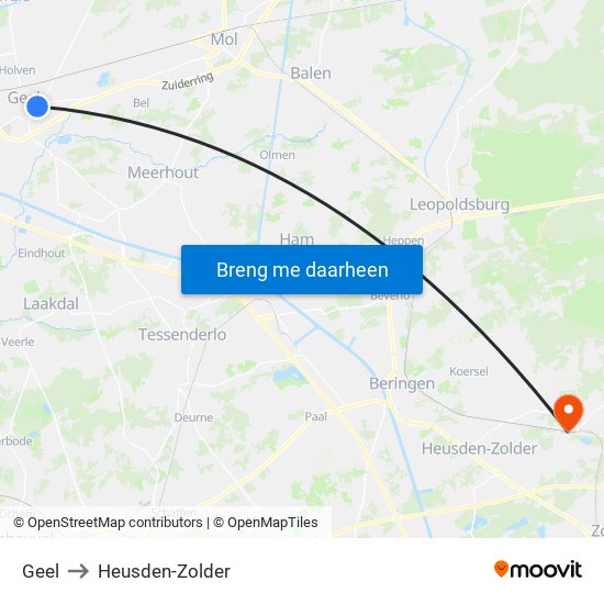 Geel to Heusden-Zolder map