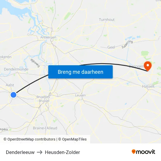 Denderleeuw to Heusden-Zolder map