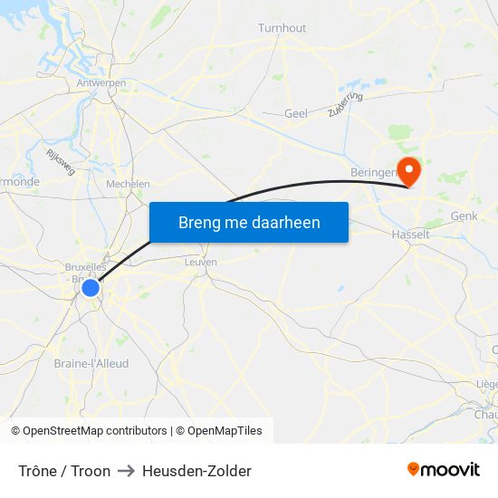 Trône / Troon to Heusden-Zolder map