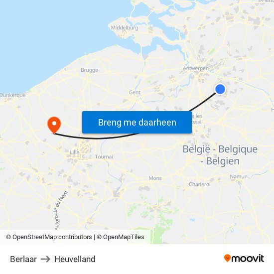 Berlaar to Heuvelland map