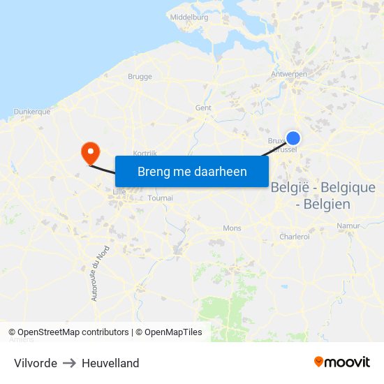 Vilvorde to Heuvelland map