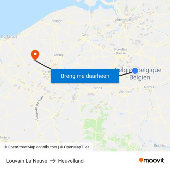 Louvain-La-Neuve to Heuvelland map