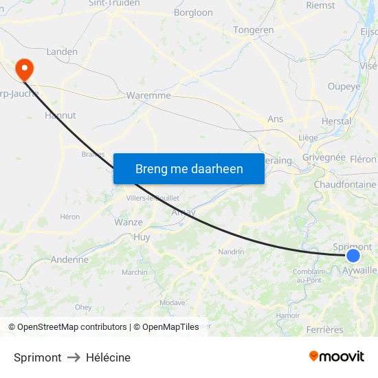 Sprimont to Hélécine map