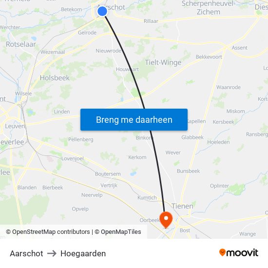Aarschot to Hoegaarden map
