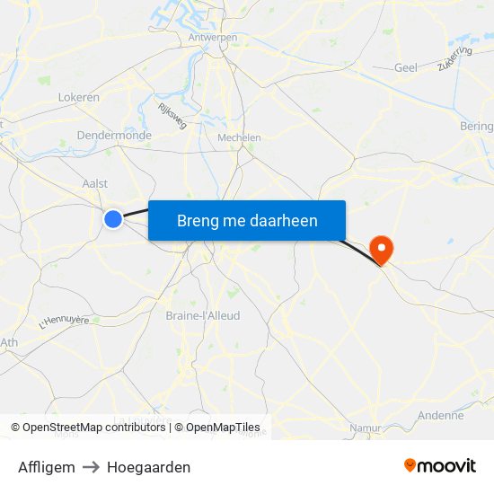 Affligem to Hoegaarden map