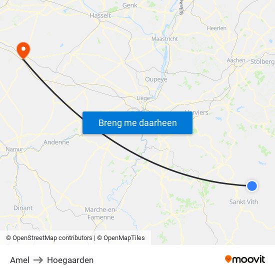 Amel to Hoegaarden map