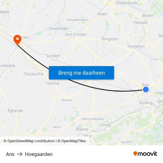 Ans to Hoegaarden map
