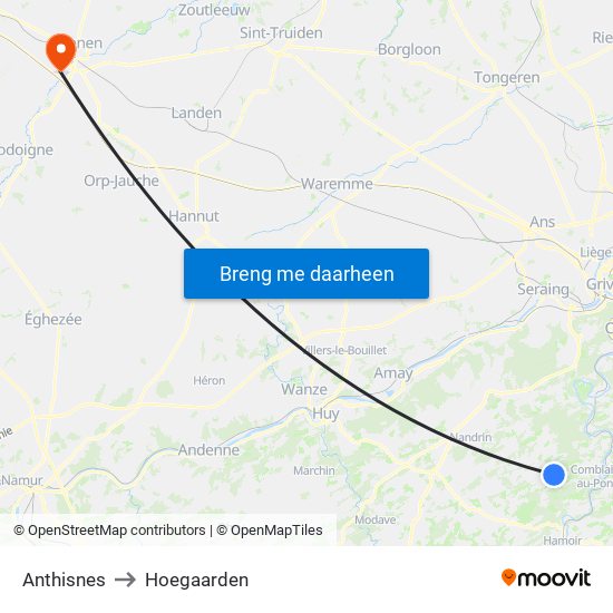 Anthisnes to Hoegaarden map
