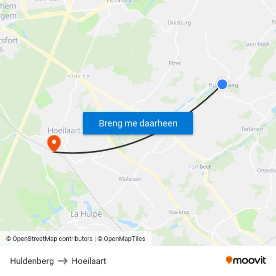 Huldenberg to Hoeilaart map