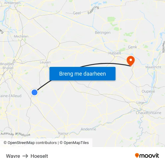 Wavre to Hoeselt map