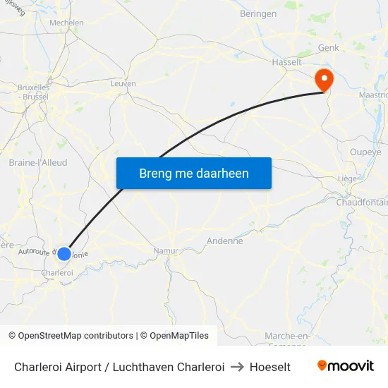 Charleroi Airport / Luchthaven Charleroi to Hoeselt map