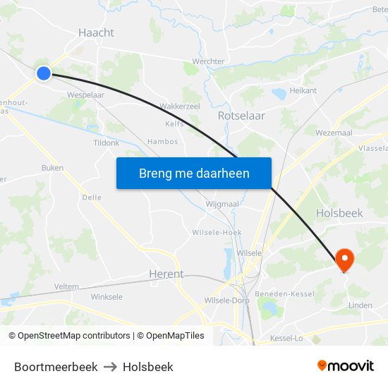 Boortmeerbeek to Holsbeek map