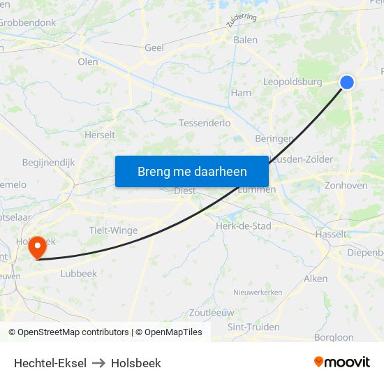 Hechtel-Eksel to Holsbeek map