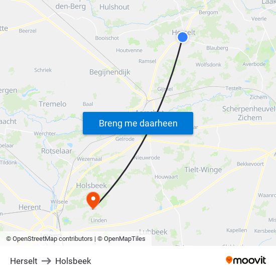 Herselt to Holsbeek map