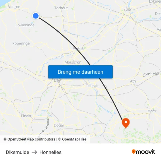Diksmuide to Honnelles map