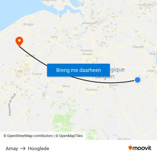Amay to Hooglede map