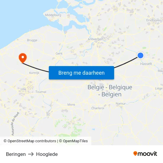 Beringen to Hooglede map
