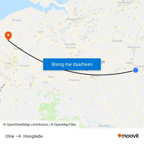 Olne to Hooglede map