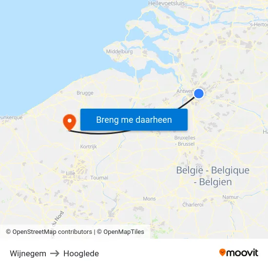Wijnegem to Hooglede map