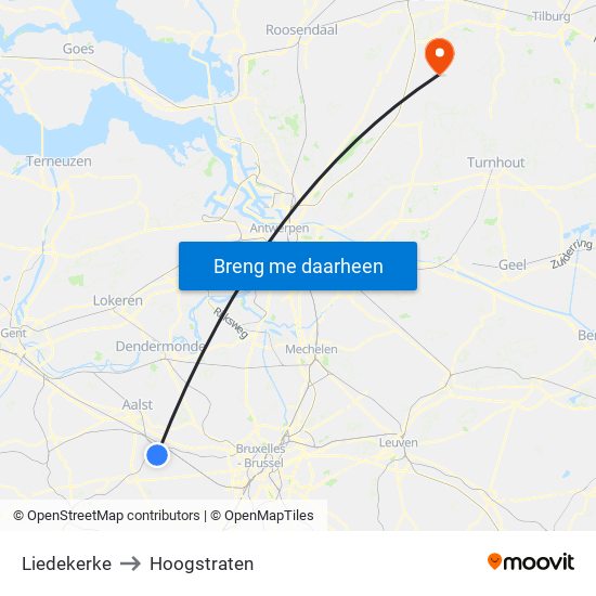 Liedekerke to Hoogstraten map