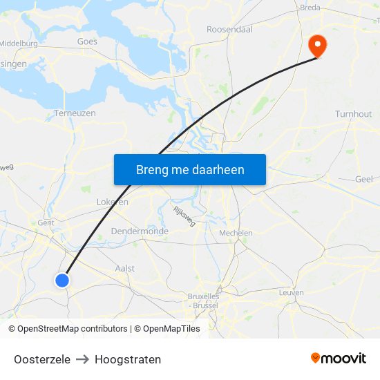 Oosterzele to Hoogstraten map