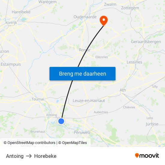 Antoing to Horebeke map