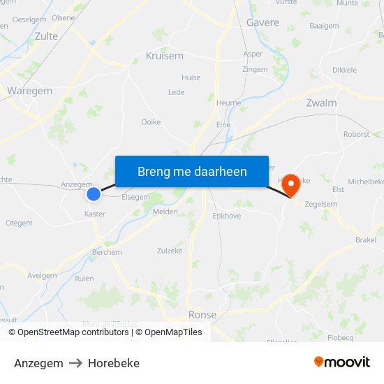 Anzegem to Horebeke map