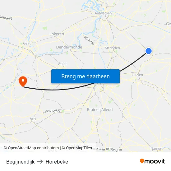 Begijnendijk to Horebeke map